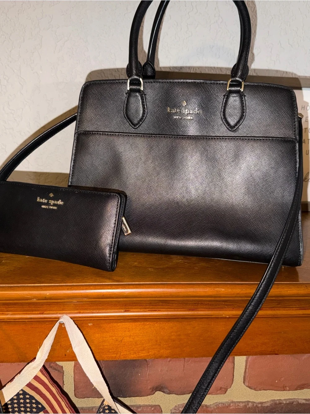 kate spade Black Saffiano Leather Satchel with Matching Wallet